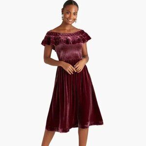 Hill House the Akilah Nap Dress in Burgandy Velvet size S NWT
